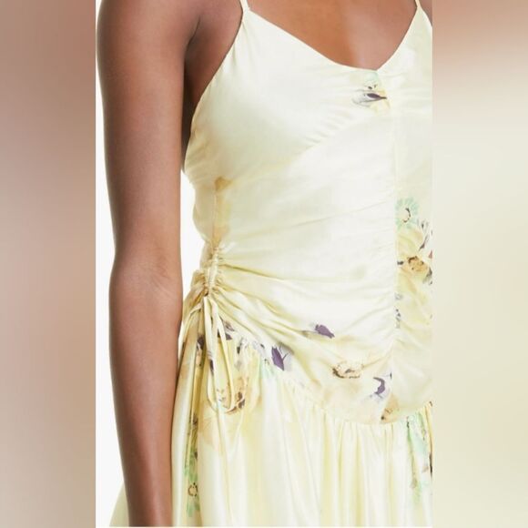 Rebecca Taylor Floral Strappy Open Back Silk Midi Dress size 8 Yellow - Picture 4 of 7